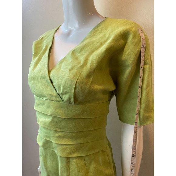 Nipon Boutique Womens Wrap Sheath Dress Layered Front 100% Linen Green Size 4 - Picture 4 of 7